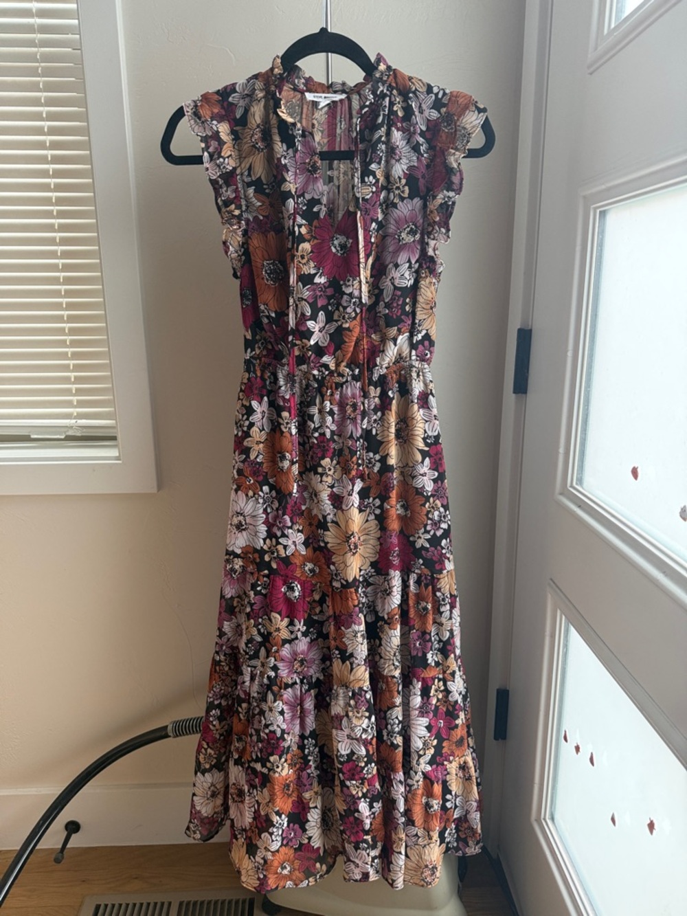 Steve Madden Floral Tiered Maxi Dress in Black, Rust, Cream, and Mauve